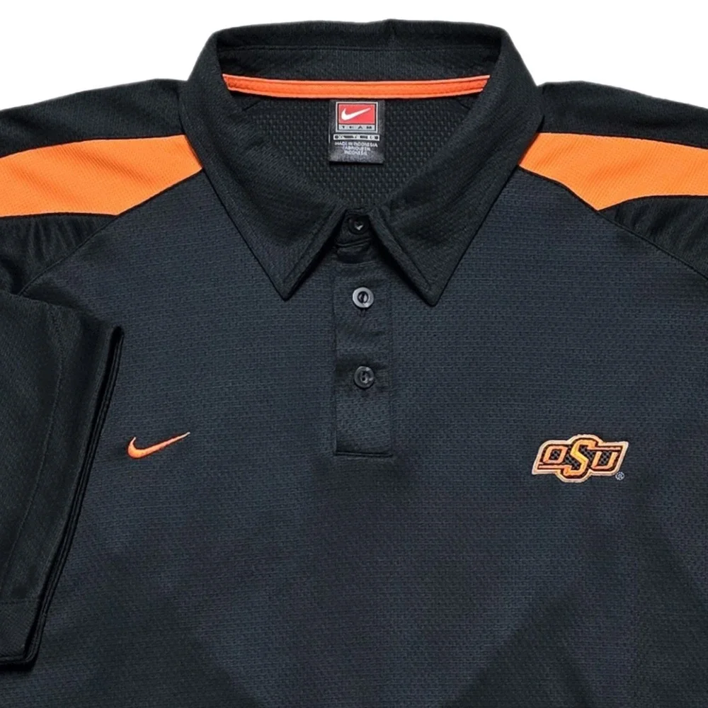 VTG Nike OSU Oklahoma State Cowboys Dri-FIT Polo Shirt‎ Mens XL Black Orange EUC